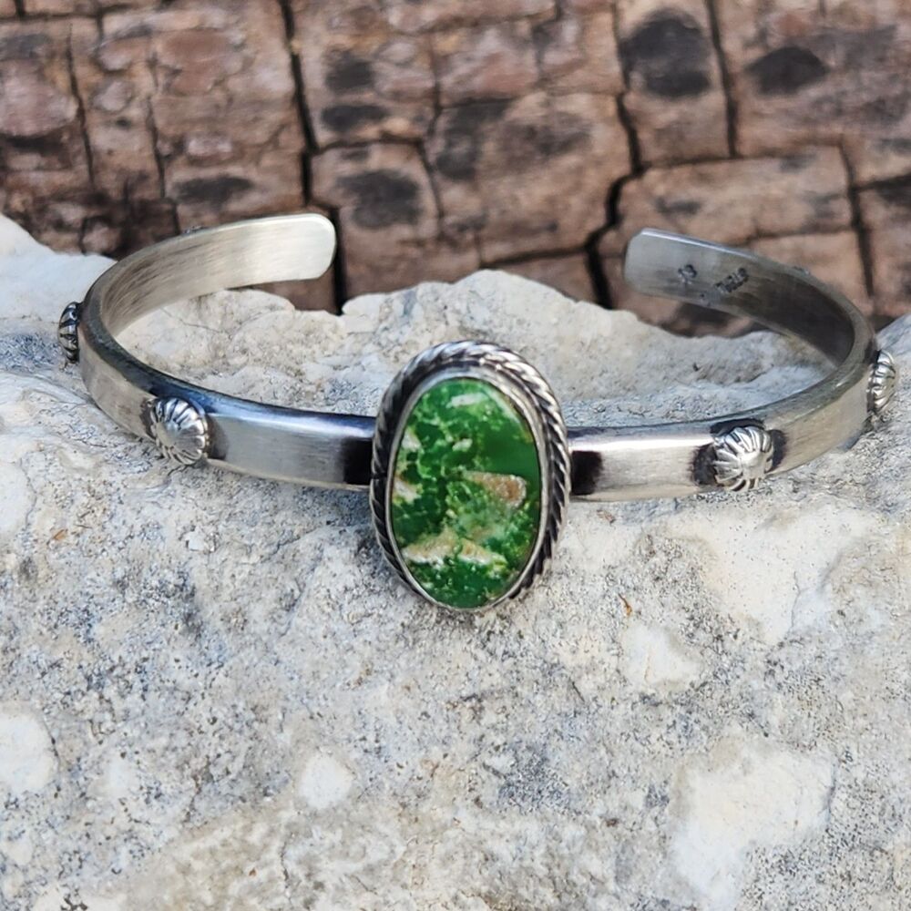 Samuel Yellowhair Navajo signed handmade Sonoran Gold Turquoise Bracelet